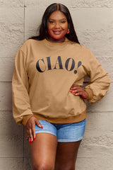 Simply Love Full Size CIAO！Round Neck Sweatshirt | Hassle Free Cart