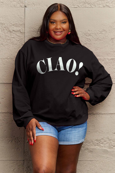 Simply Love Full Size CIAO！Round Neck Sweatshirt | Hassle Free Cart