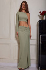 Single Shoulder Top and Split Skirt Set | Hassle Free Cart