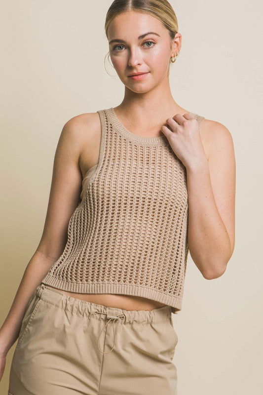 Sleeveless Open Knit Crop Top - Hassle Free Cart