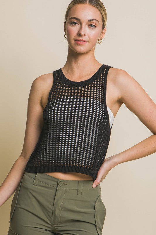 Sleeveless Open Knit Crop Top - Hassle Free Cart