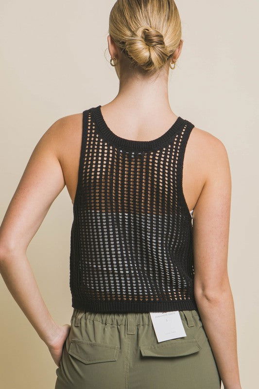 Sleeveless Open Knit Crop Top - Hassle Free Cart