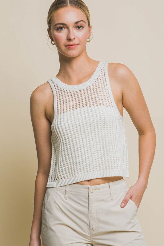 Sleeveless Open Knit Crop Top - Hassle Free Cart