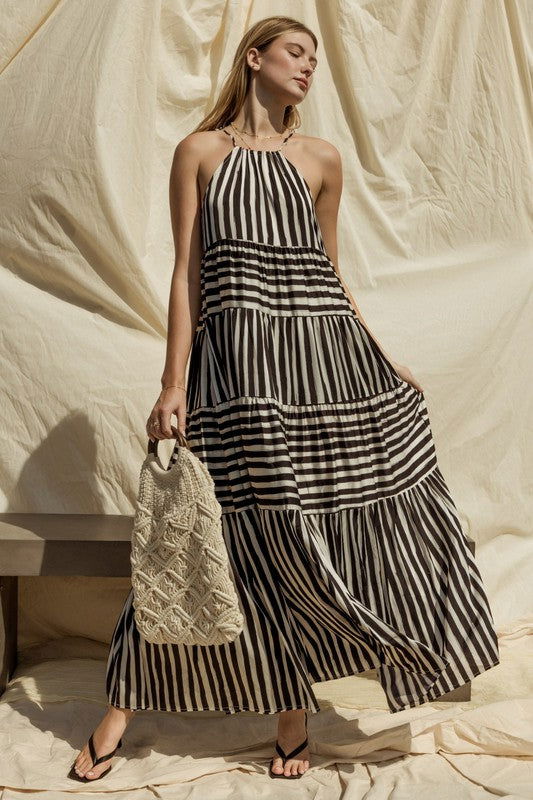 Sleeveless Stripe Maxi Tiered Dress - Hassle Free Cart