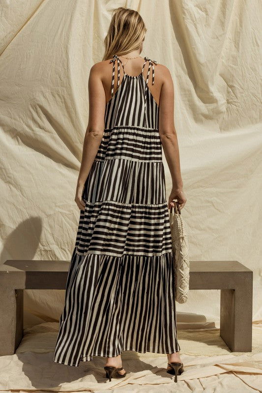 Sleeveless Stripe Maxi Tiered Dress - Hassle Free Cart