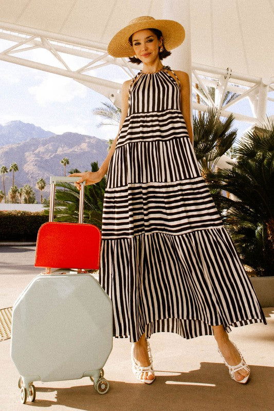 Sleeveless Stripe Maxi Tiered Dress - Hassle Free Cart