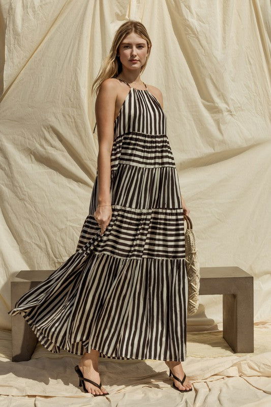 Sleeveless Stripe Maxi Tiered Dress - Hassle Free Cart