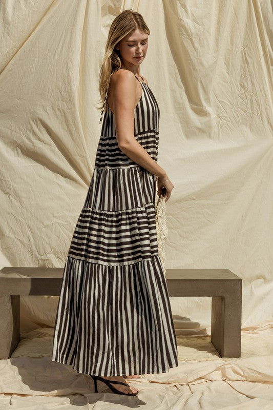 Sleeveless Stripe Maxi Tiered Dress - Hassle Free Cart