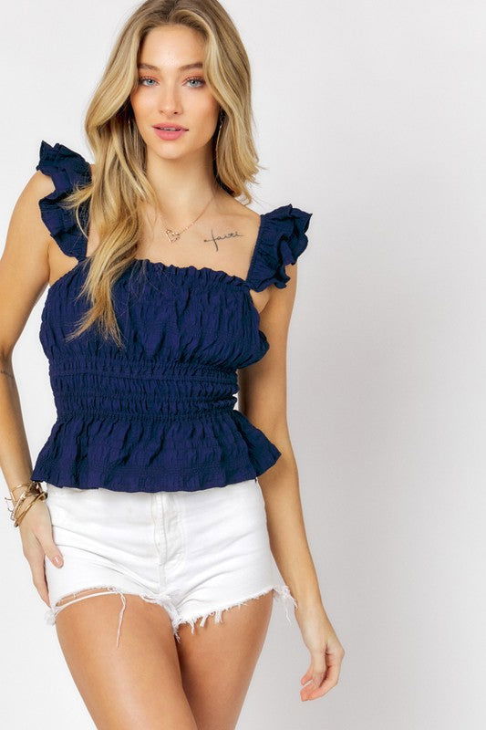 Solid Square Neck Ruffle Top - Hassle Free Cart