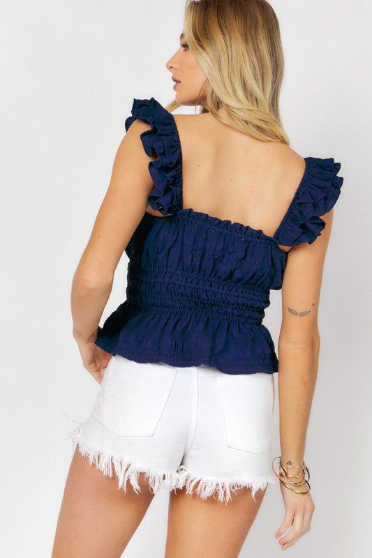 Solid Square Neck Ruffle Top - Hassle Free Cart