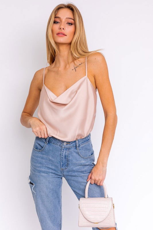 Spaghetti Strap Cowl Neck Bodysuit - Hassle Free Cart