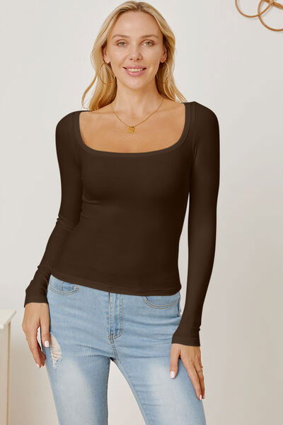 Square Neck Long Sleeve T-Shirt - Hassle Free Cart