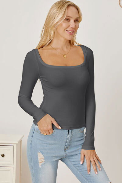 Square Neck Long Sleeve T-Shirt - Hassle Free Cart