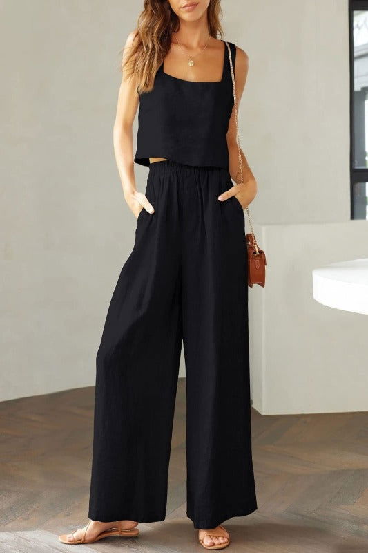 Square Neck Top and Wide Leg Pants Set - Hassle Free Cart