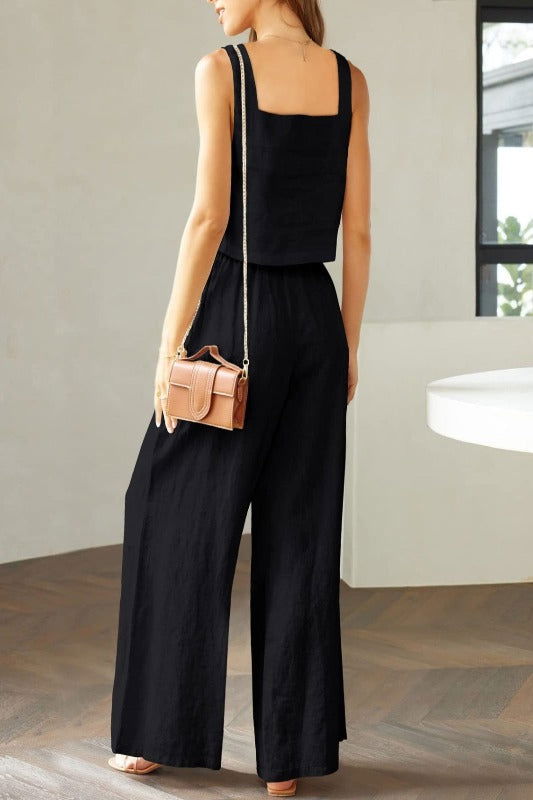 Square Neck Top and Wide Leg Pants Set - Hassle Free Cart