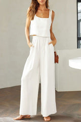 Square Neck Top and Wide Leg Pants Set - Hassle Free Cart