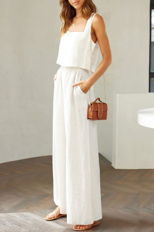 Square Neck Top and Wide Leg Pants Set - Hassle Free Cart