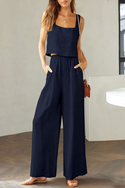 Square Neck Top and Wide Leg Pants Set - Hassle Free Cart