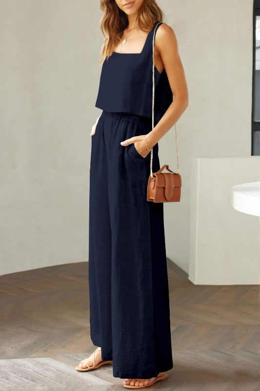 Square Neck Top and Wide Leg Pants Set - Hassle Free Cart