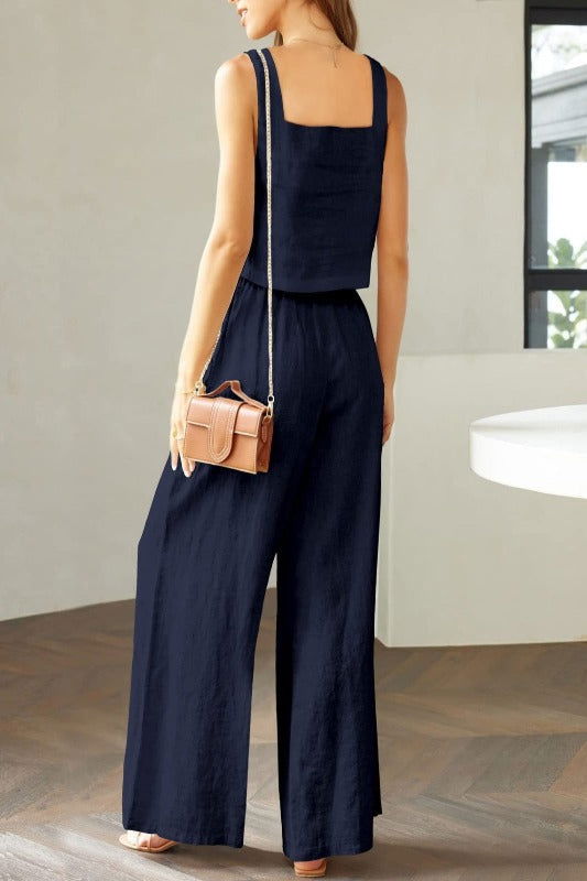 Square Neck Top and Wide Leg Pants Set - Hassle Free Cart