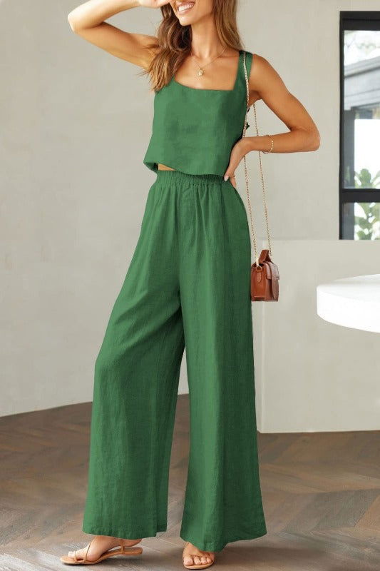 Square Neck Top and Wide Leg Pants Set - Hassle Free Cart