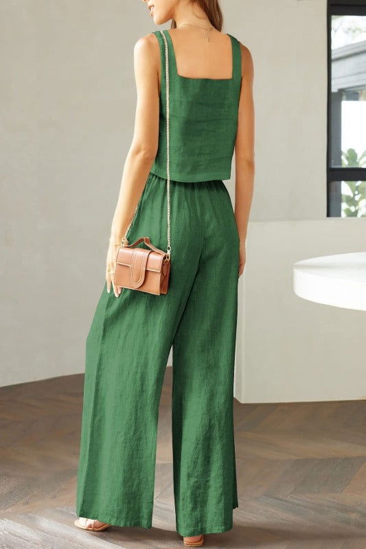 Square Neck Top and Wide Leg Pants Set - Hassle Free Cart