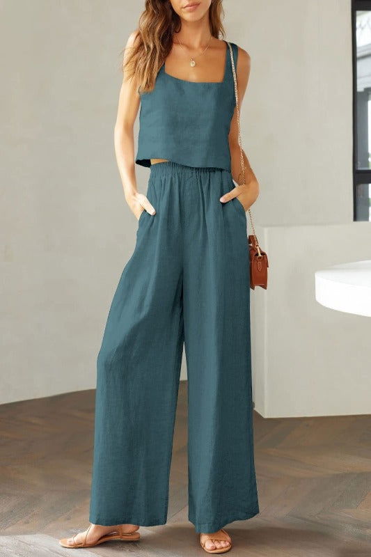 Square Neck Top and Wide Leg Pants Set - Hassle Free Cart