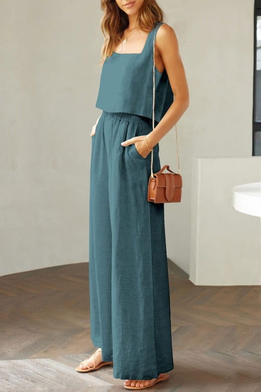 Square Neck Top and Wide Leg Pants Set - Hassle Free Cart