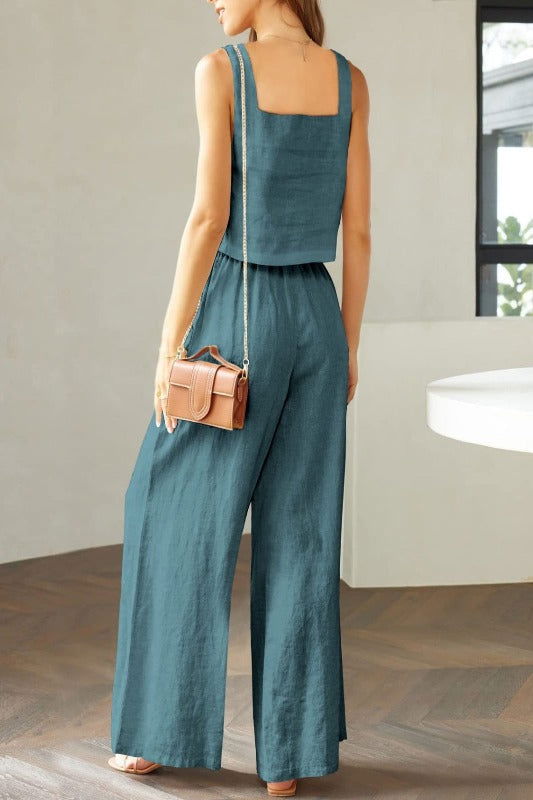 Square Neck Top and Wide Leg Pants Set - Hassle Free Cart