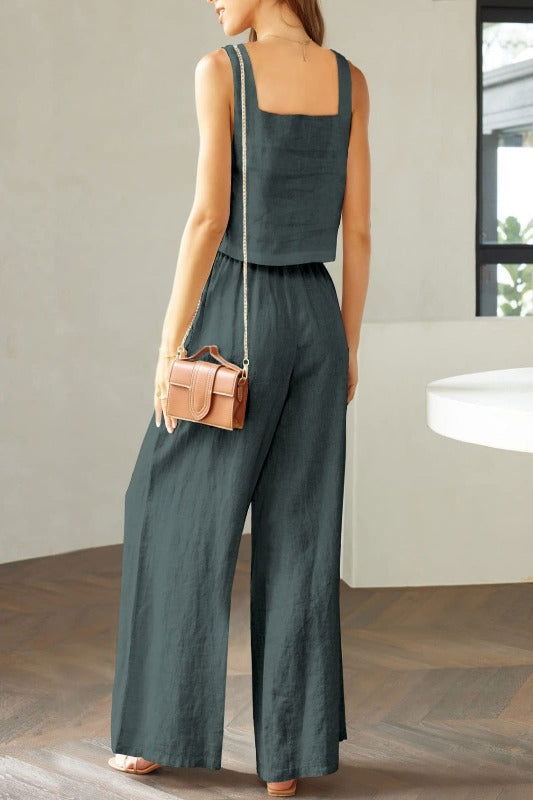 Square Neck Top and Wide Leg Pants Set - Hassle Free Cart