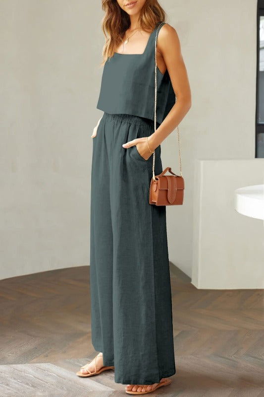 Square Neck Top and Wide Leg Pants Set - Hassle Free Cart