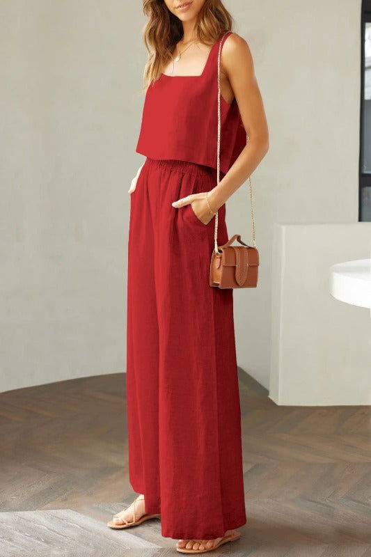 Square Neck Top and Wide Leg Pants Set - Hassle Free Cart