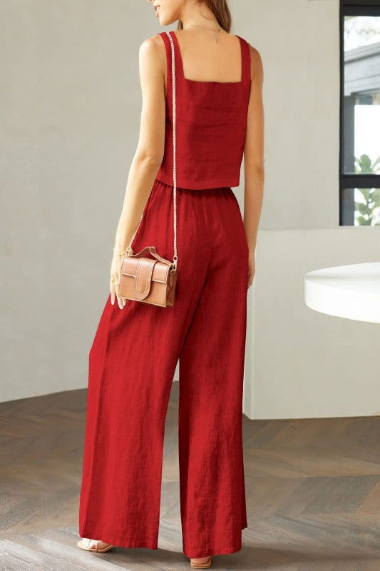 Square Neck Top and Wide Leg Pants Set - Hassle Free Cart