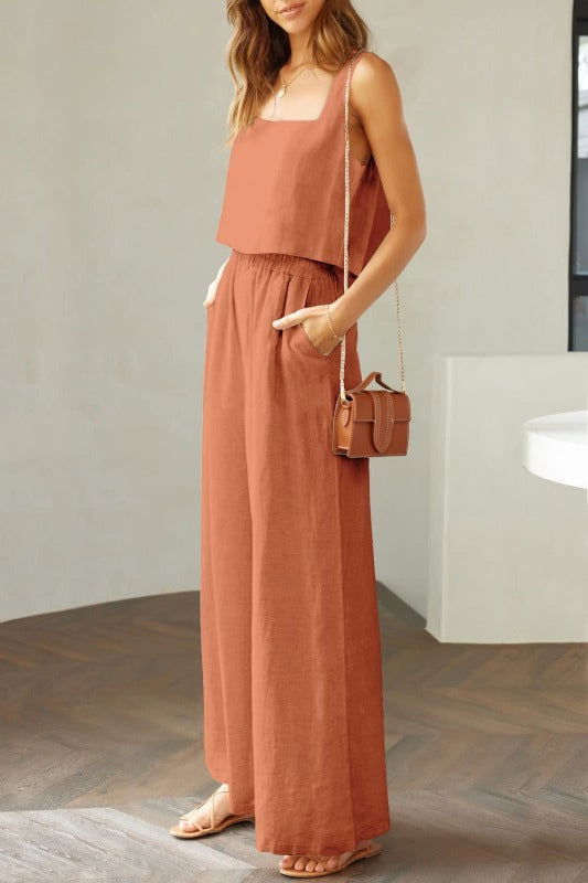 Square Neck Top and Wide Leg Pants Set - Hassle Free Cart