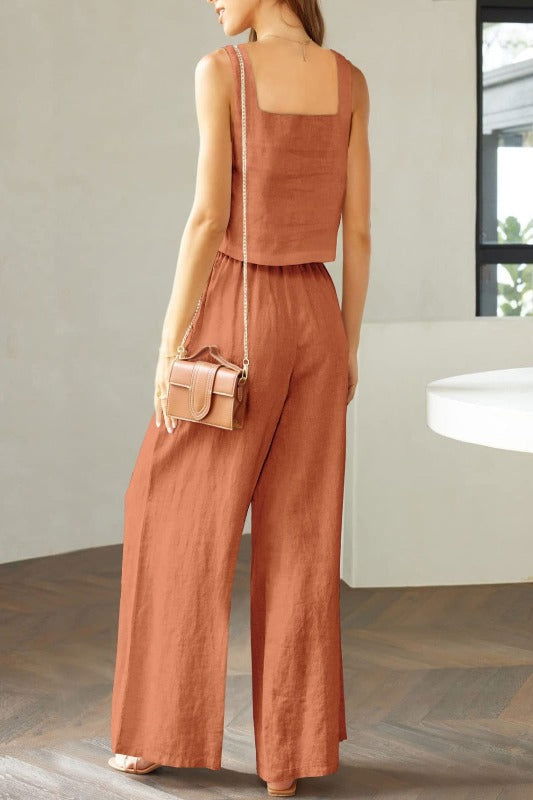 Square Neck Top and Wide Leg Pants Set - Hassle Free Cart