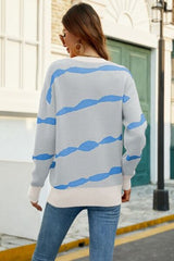 Striped Round Neck Dropped Shoulder Sweater | Hassle Free Cart