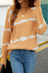 Striped Round Neck Dropped Shoulder Sweater | Hassle Free Cart