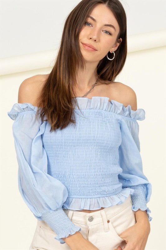 Sunny Day Smocked Off-the-Shoulder Top - Hassle Free Cart