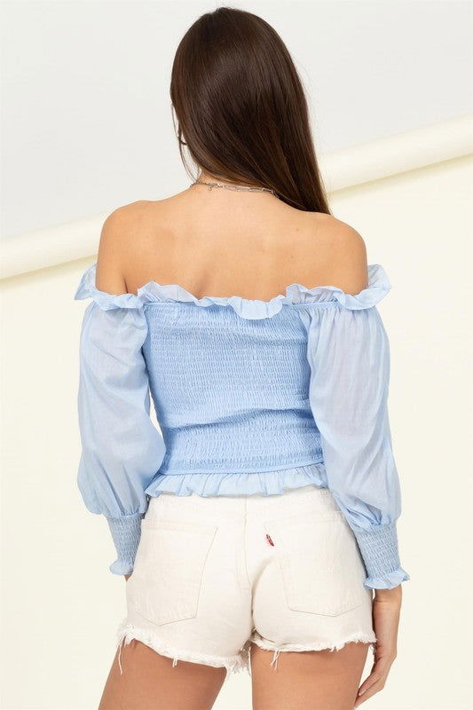 Sunny Day Smocked Off-the-Shoulder Top - Hassle Free Cart