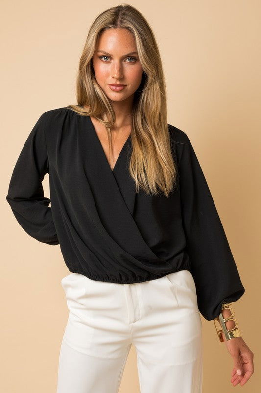 Surplice Shoulder Shirring Blouse Top - Hassle Free Cart