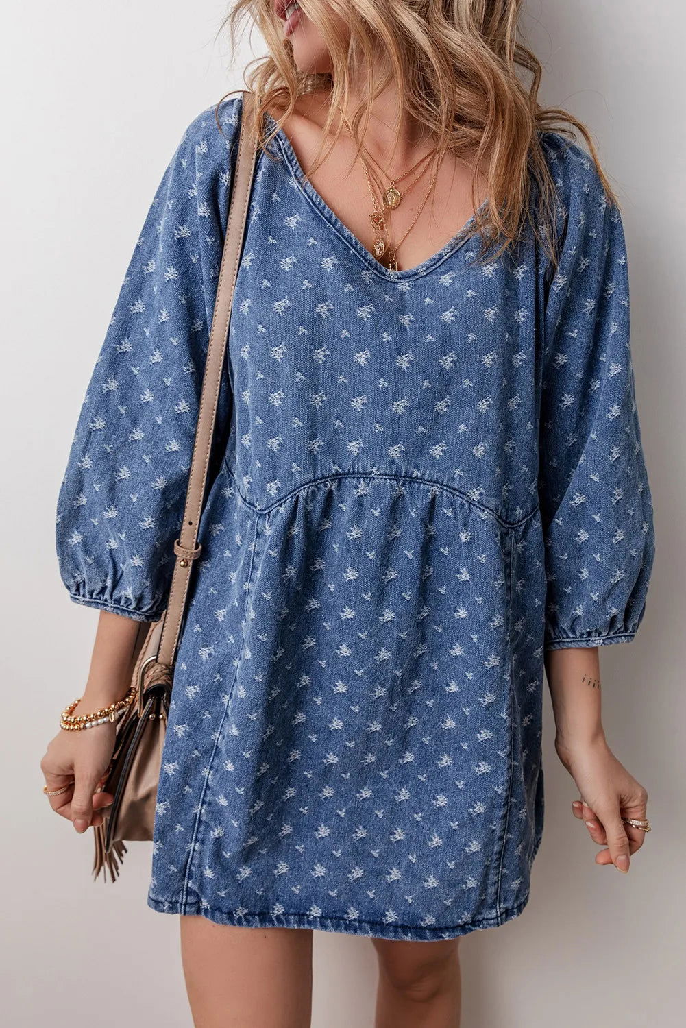 Tied V-Neck Mini Denim Dress - Hassle Free Cart