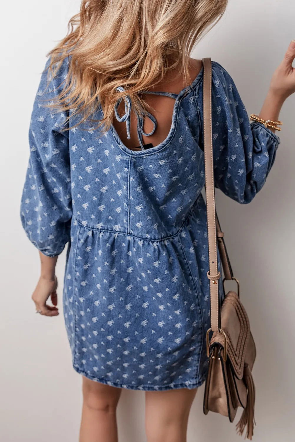 Tied V-Neck Mini Denim Dress - Hassle Free Cart