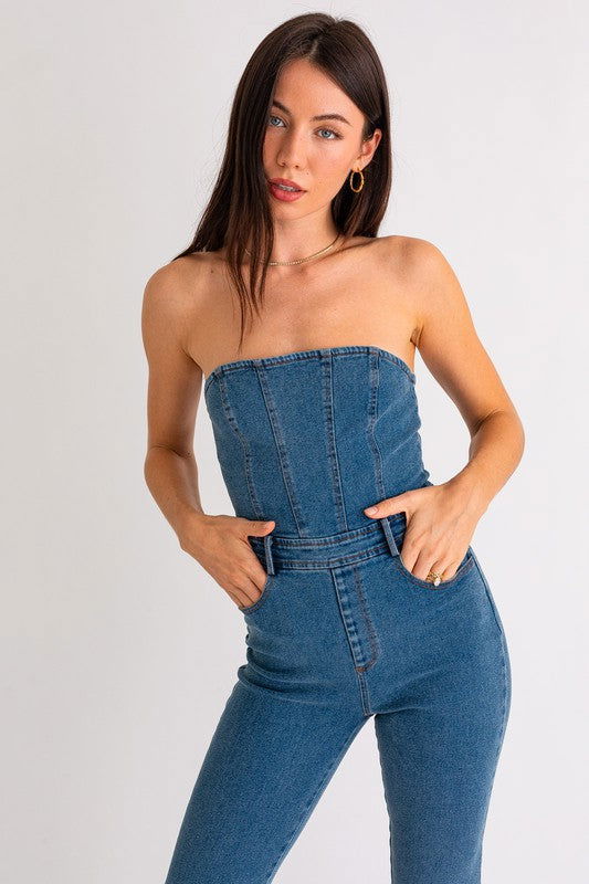 Tube Denim Jumpsuit - Hassle Free Cart