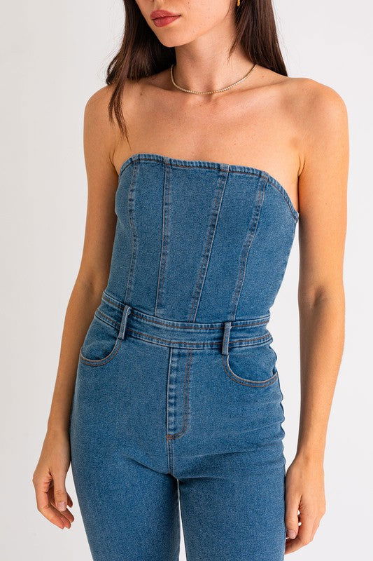 Tube Denim Jumpsuit - Hassle Free Cart