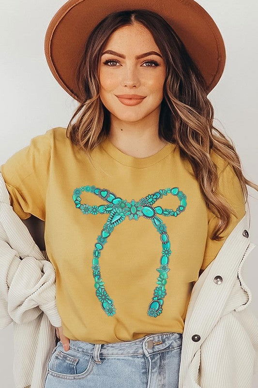 Turquoise Bow Graphic T Shirts - Hassle Free Cart