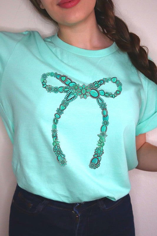 Turquoise Bow Graphic T Shirts - Hassle Free Cart