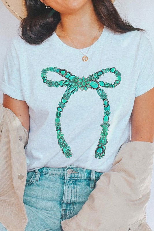 Turquoise Bow Graphic T Shirts - Hassle Free Cart