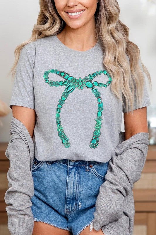 Turquoise Bow Graphic T Shirts - Hassle Free Cart