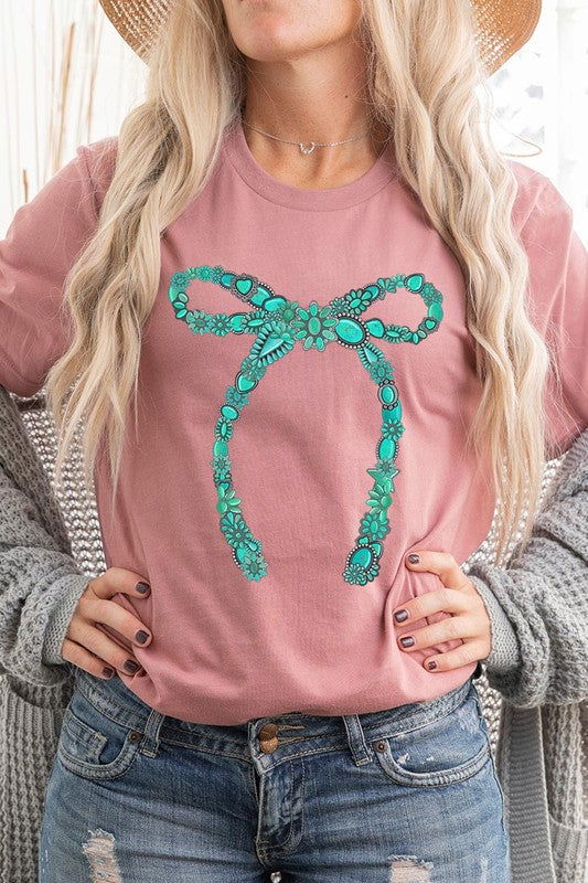 Turquoise Bow Graphic T Shirts - Hassle Free Cart