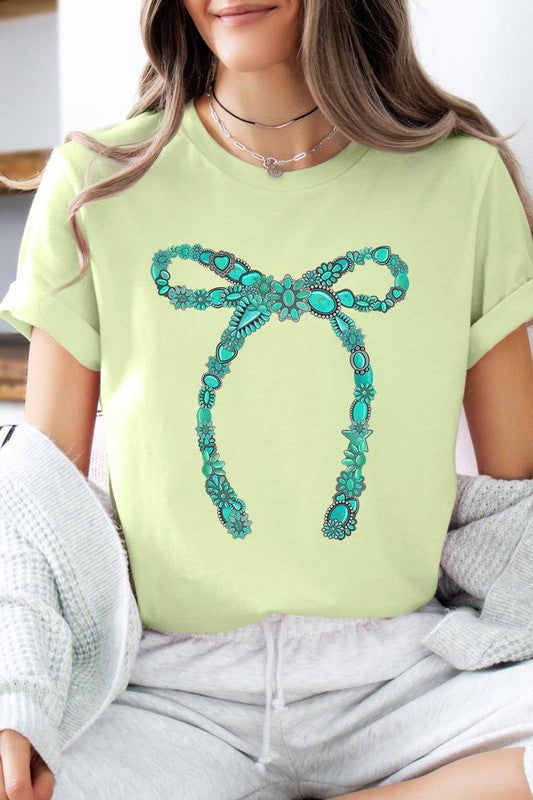 Turquoise Bow Graphic T Shirts - Hassle Free Cart